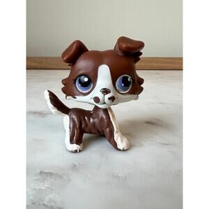 Littlest Pet Shop Puzzle RARE Collie Puppy Dog Brown White Purple Eyes 2005
